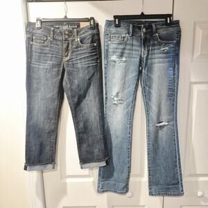 American Eagle Jeans Lot Womens Sz 2 Artist Crop & Original Boot Stretch Denim
